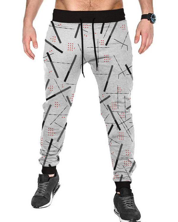 abstract printed light grey track pant for men front view