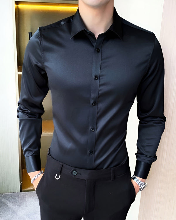 solid black colour party shirt for men front view