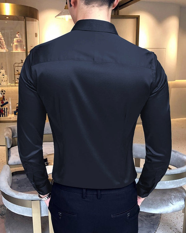 solid black colour luxury party wear shirt for men