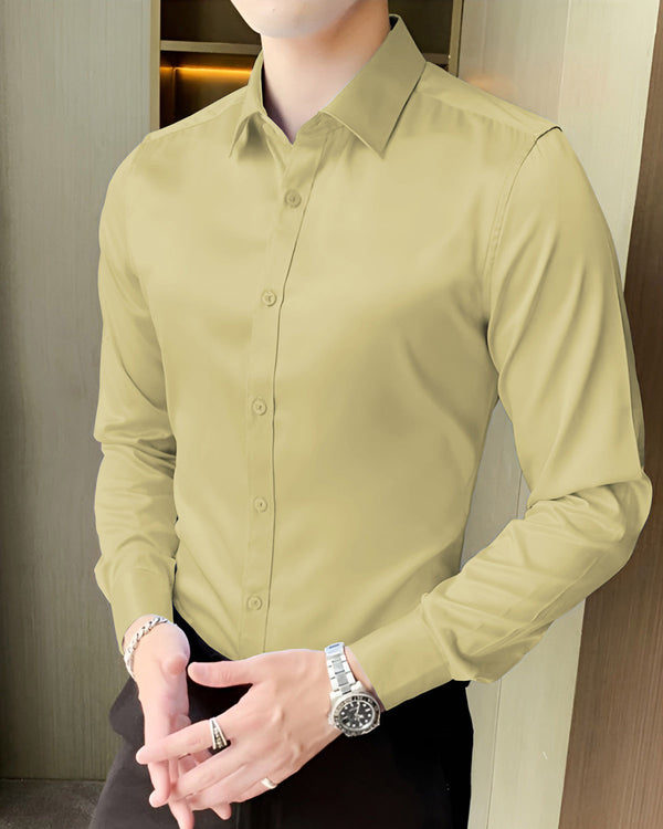 plain mustard yellow party wear shirt for men front view