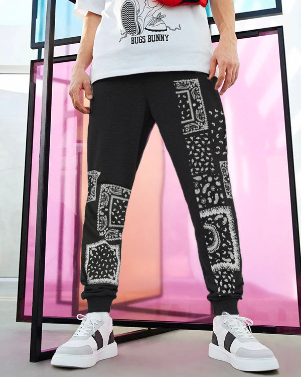 Graphic Printed Men's Black Cuffed Track Pant