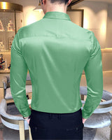light green solid party wear shirt for men back view