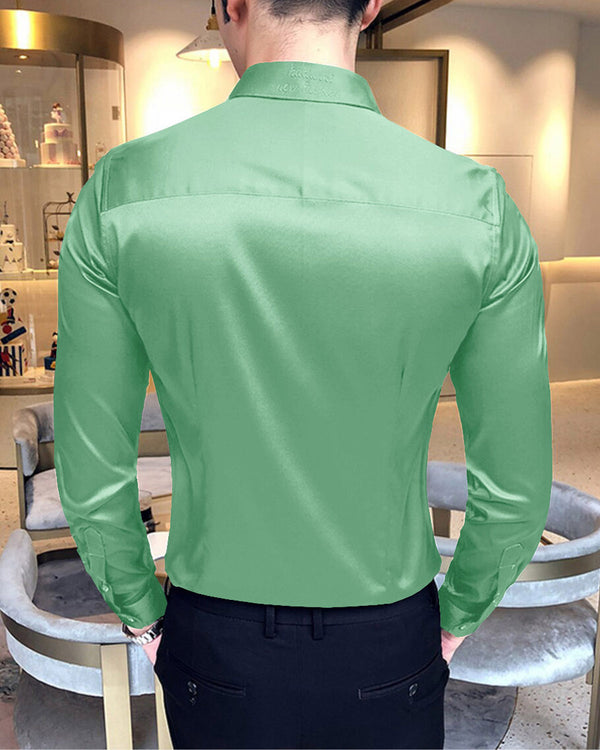 light green solid party wear shirt for men back view