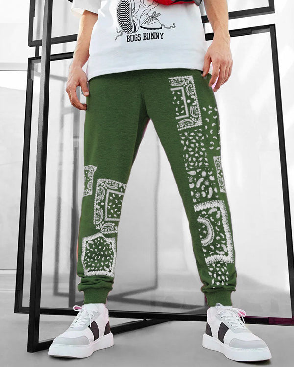 Graphic Printed Men's Olive Green Track Pant