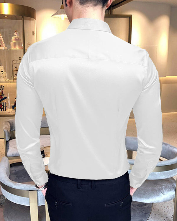 plain white party wear shirt for men back view