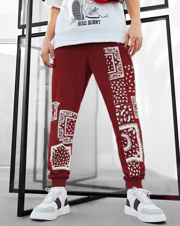 Graphic Printed Men's Red Track Pant