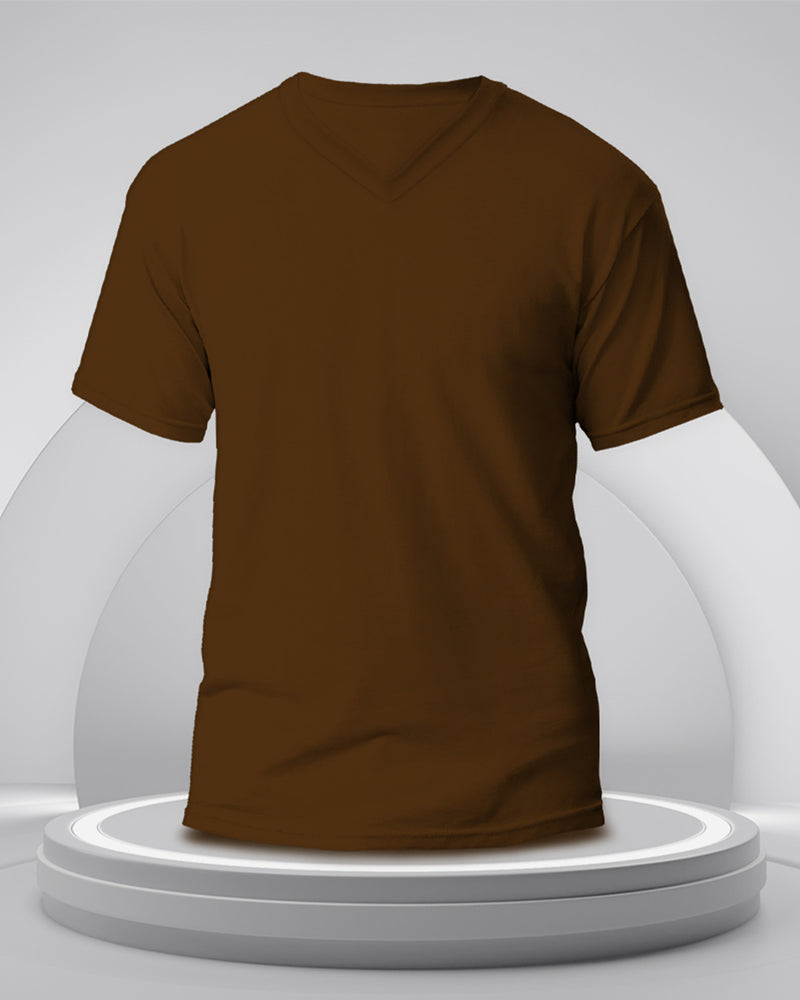 plain solid brown colour half sleeve v neck tshirt for men