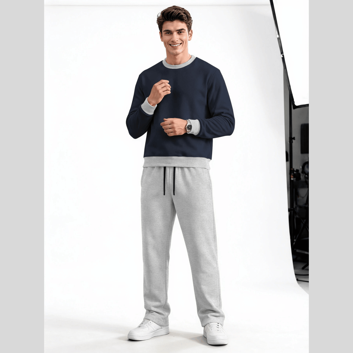 Mens Round Neck Color Blocked Swaeatshirt Winter Tracksuits