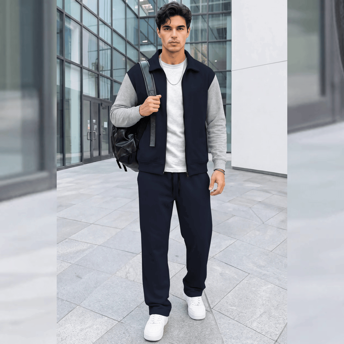 Mens Polo Neck Dual Color Jacket Winter Tracksuits