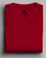 red solid plain half sleeve round neck tshirt for men  folded view