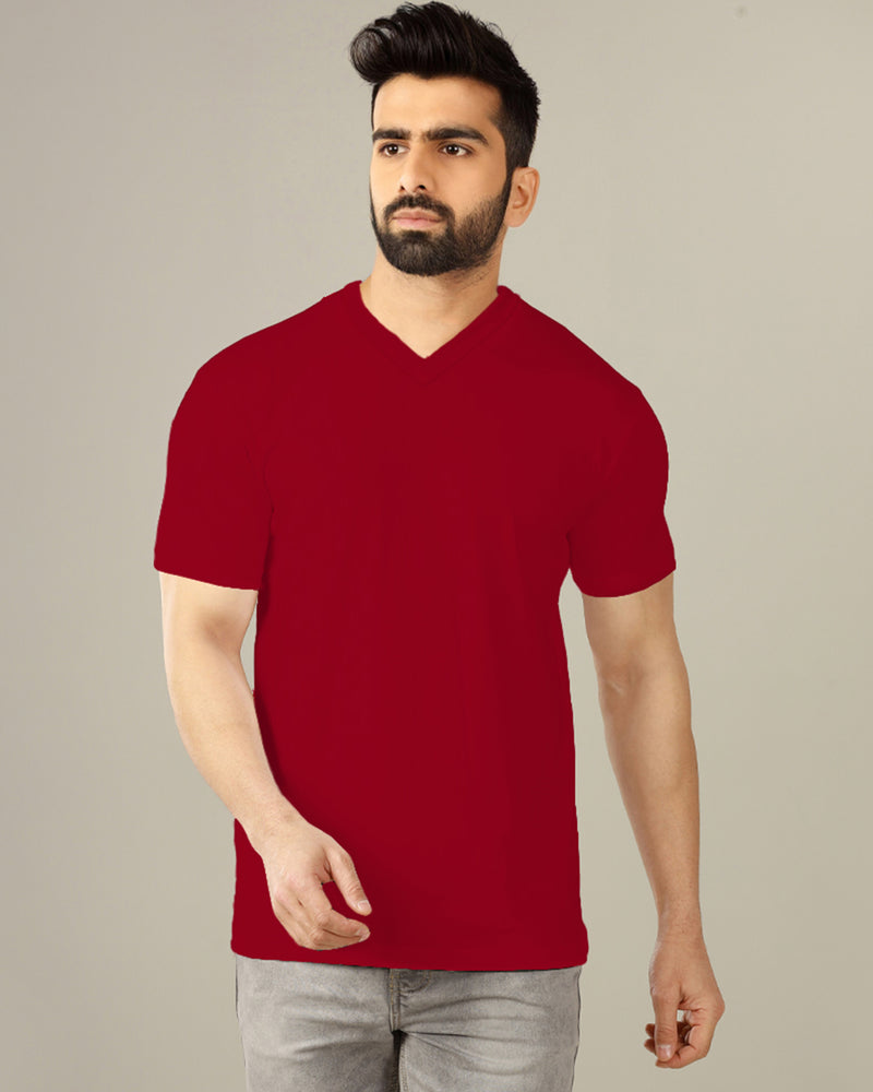 red solid plain half sleeve round neck tshirt for men 