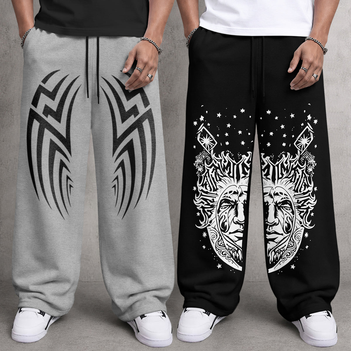 (Pack of 2) Mens Printed and Solid Baggy Fit Track Pants Combo