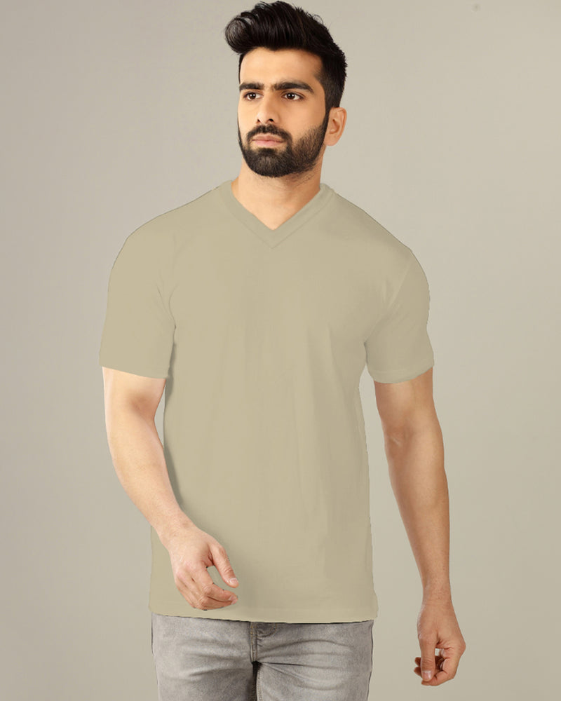 plain solid maccusin colour half sleeve v neck tshirt for men