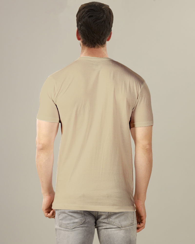 plain solid maccusin colour half sleeve v neck tshirt for men back view
