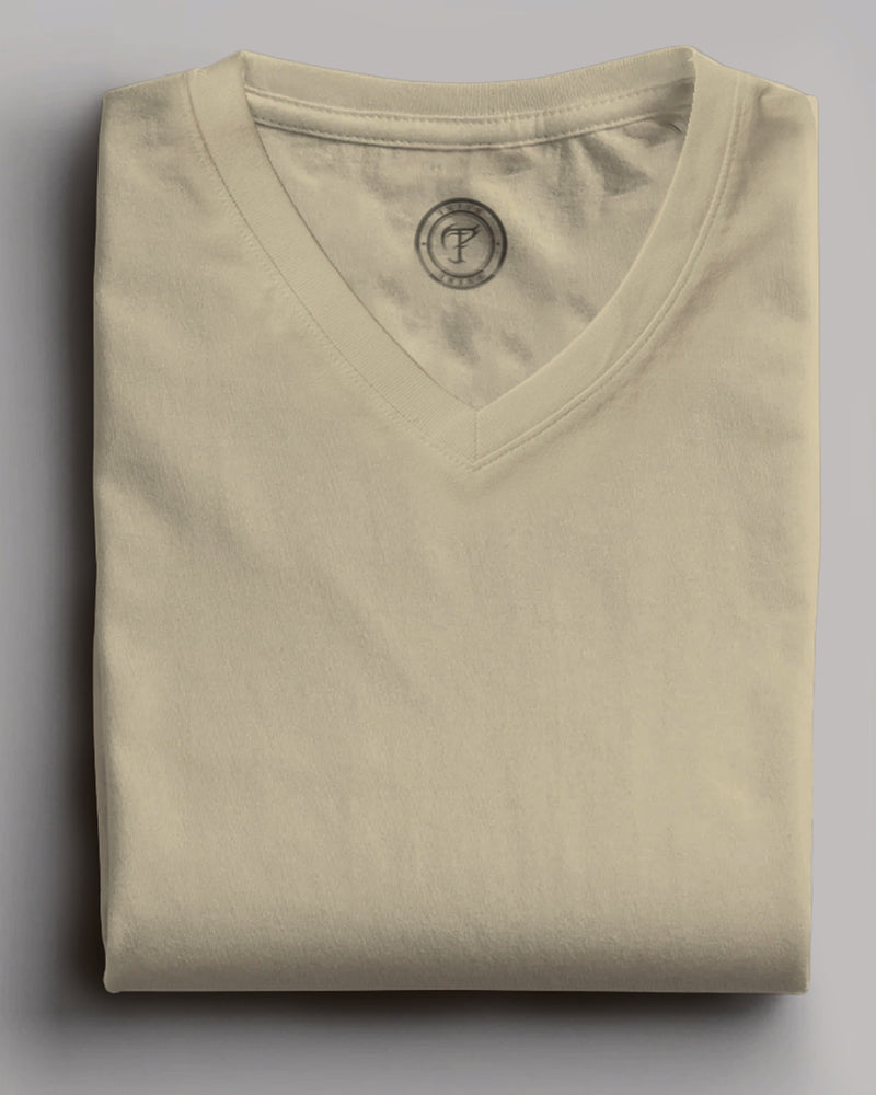plain solid maccusin colour half sleeve v neck tshirt for men folded view