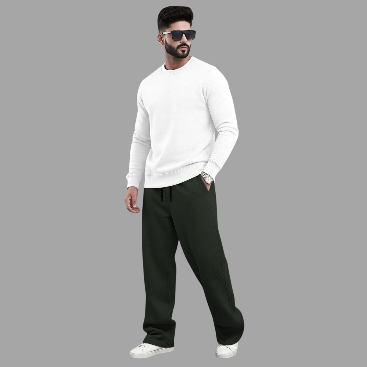 Tracksuit Men Round Neck Plain Sweatshirt & Loose Fit Plain Trackpants