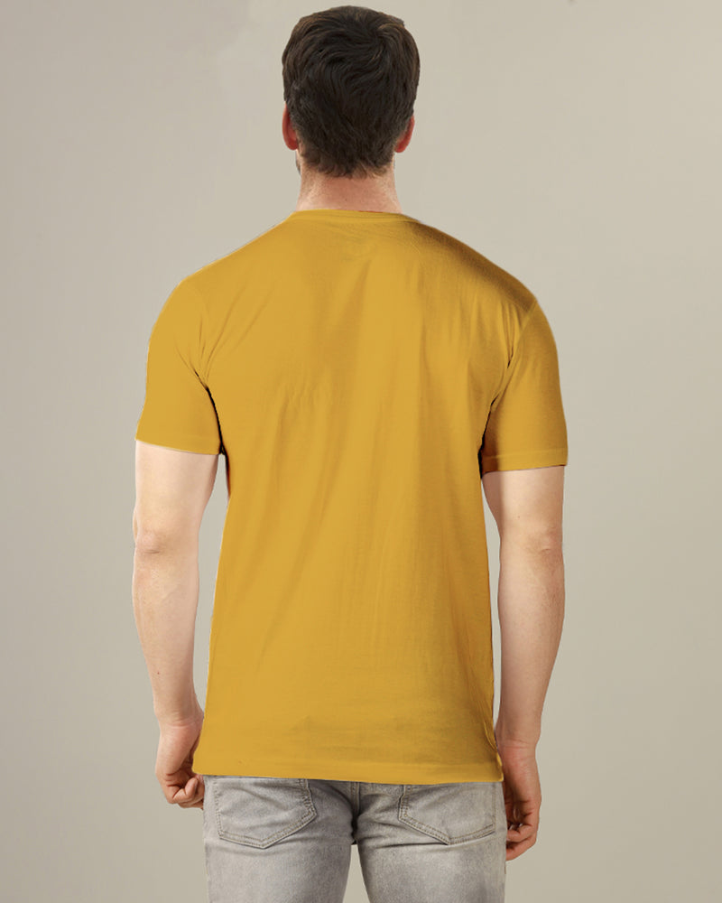 yellow solid plain half sleeve v neck tshirt for men back view 