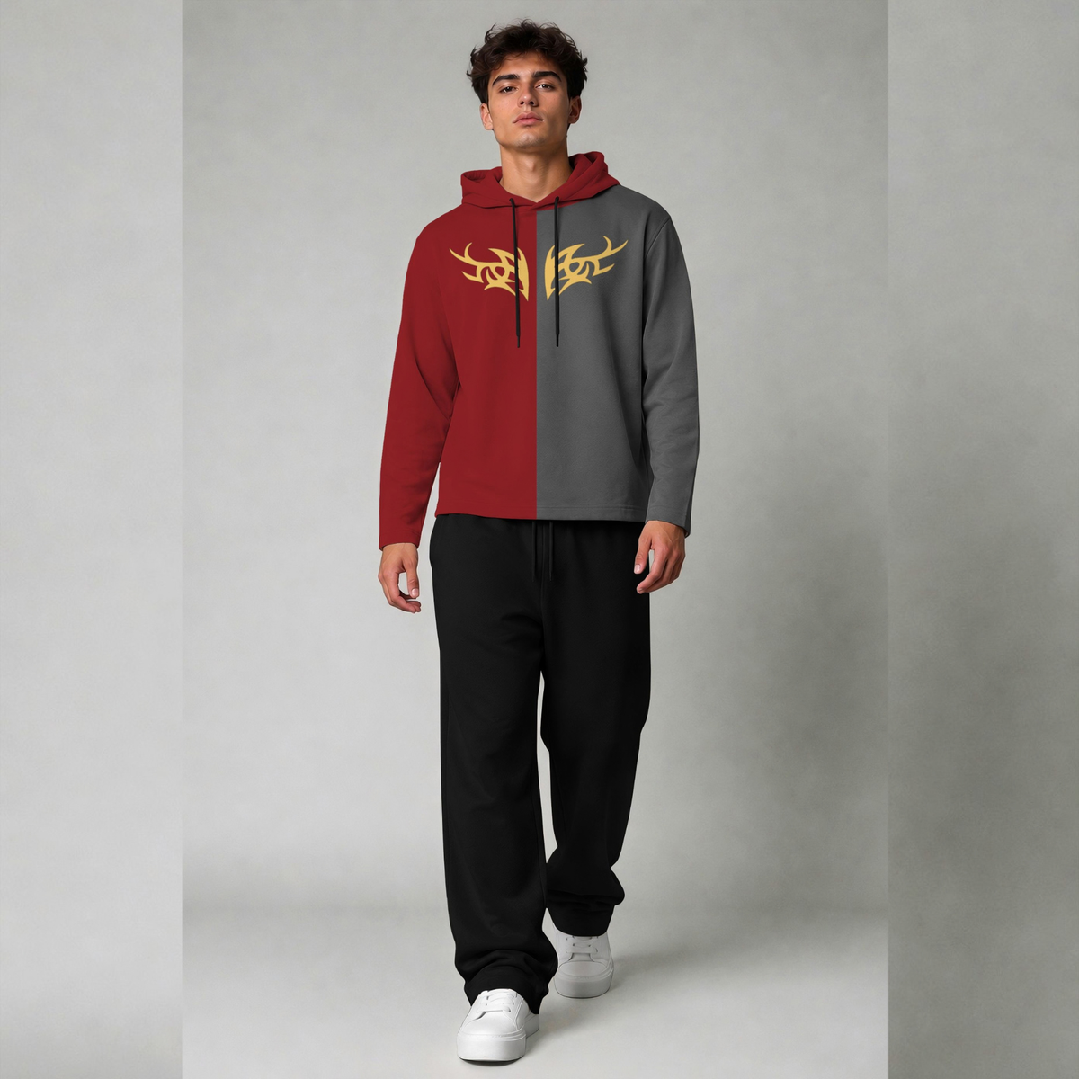 Outfit Set Plain Dual hooded Tshirt - Plain Loose Fit Trackpants