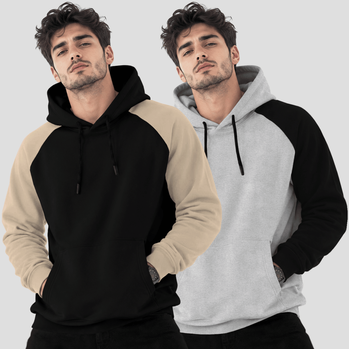 (Pack Of 2) Hooded Neck Color Blocked Winter Sweatshirts
