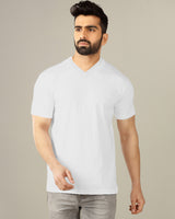 white solid plain half sleeve v neck tshirt for men