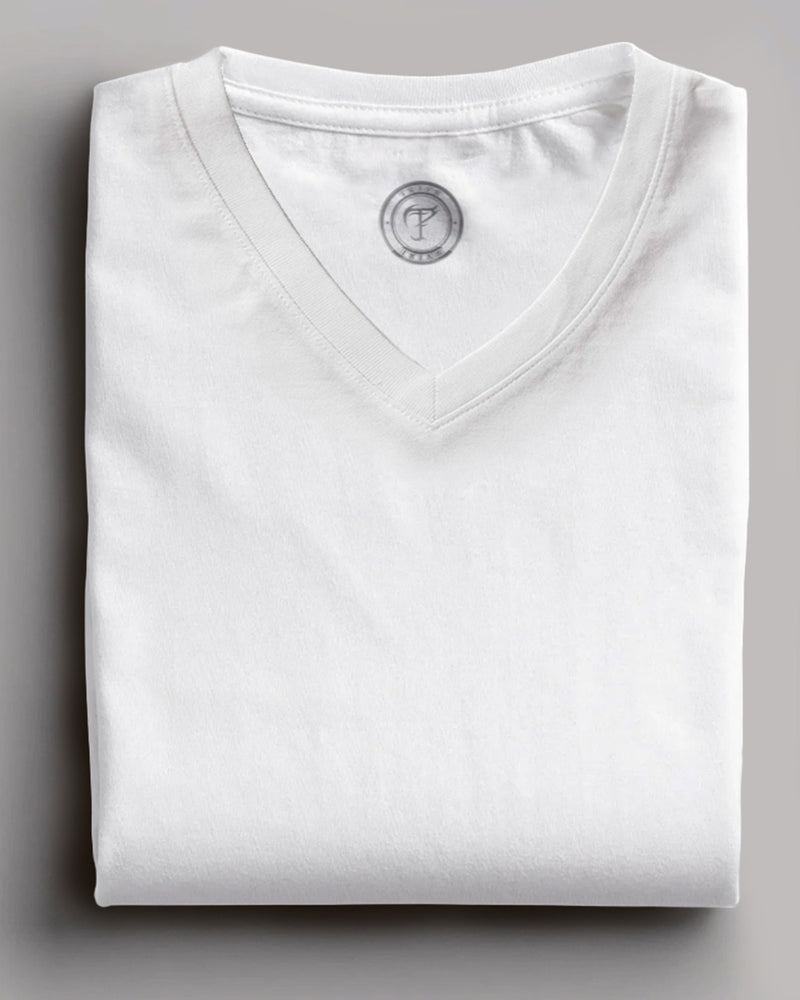 white solid plain half sleeve v neck tshirt for men folded view