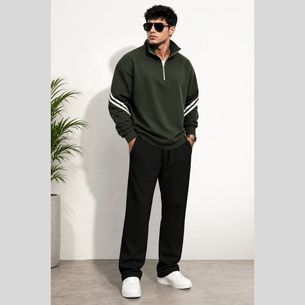 Tracksuit High Neck Sweatshirts And Plain Baggy Trackpants