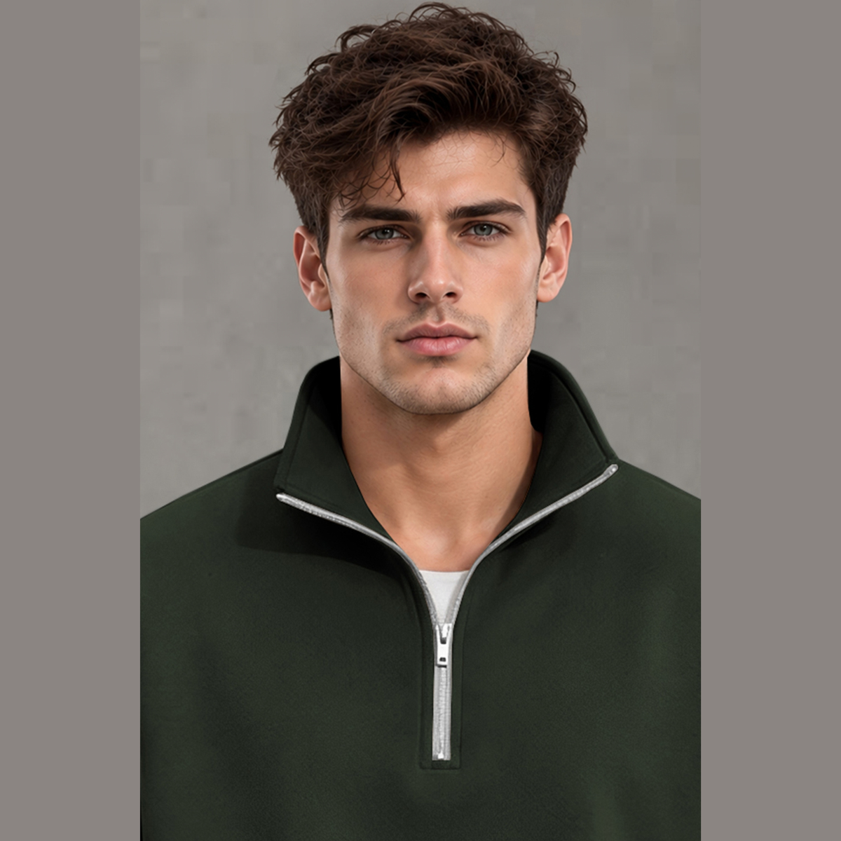 Mens Contrast Stripe Full Sleeve Pullover Sweatshirt Olivegreen
