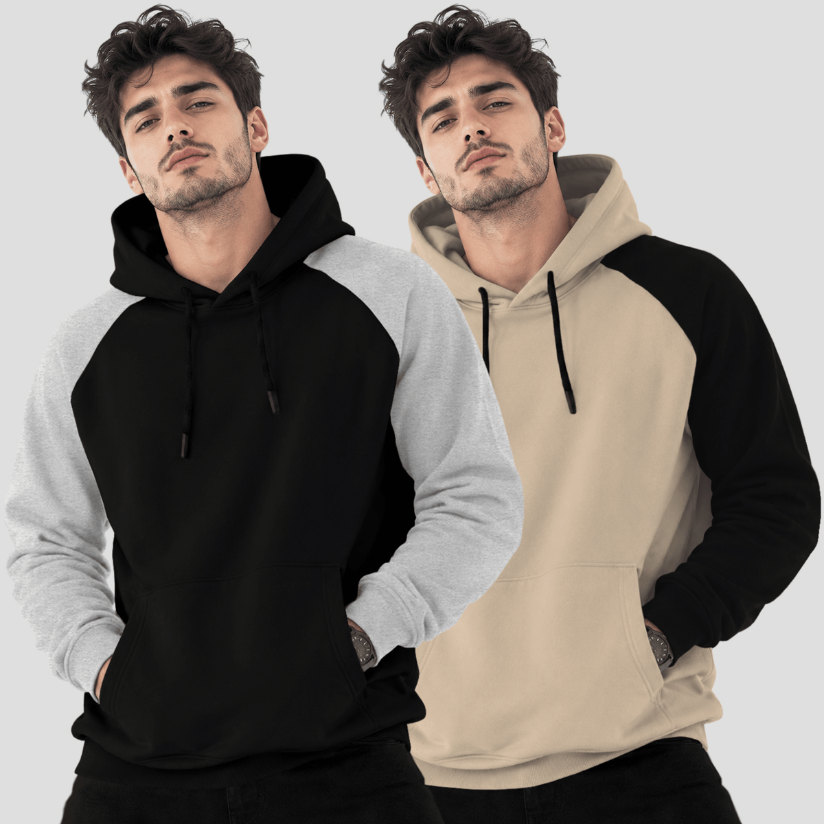 (Pack Of 2) Hooded Neck Color Blocked Winter Sweatshirts