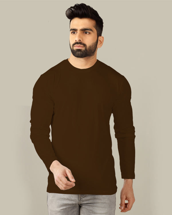 dark brown full sleeve round neck tshirt for men