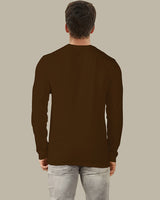 dark brown full sleeve round neck tshirt for men back view