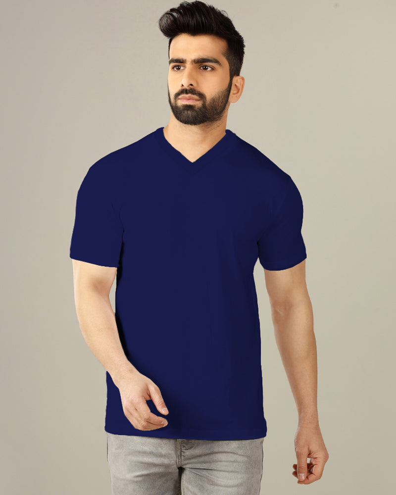 navy blue plain solid half sleeve round neck tshirt for men