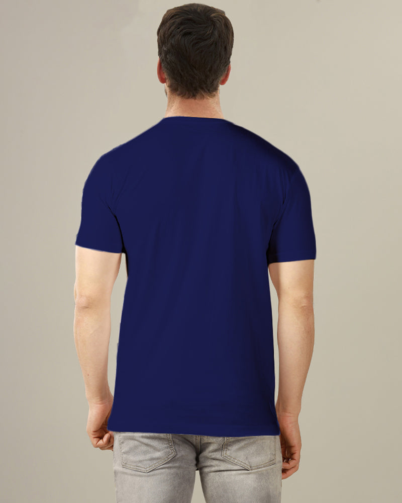 navy blue plain solid half sleeve round neck tshirt for men back view