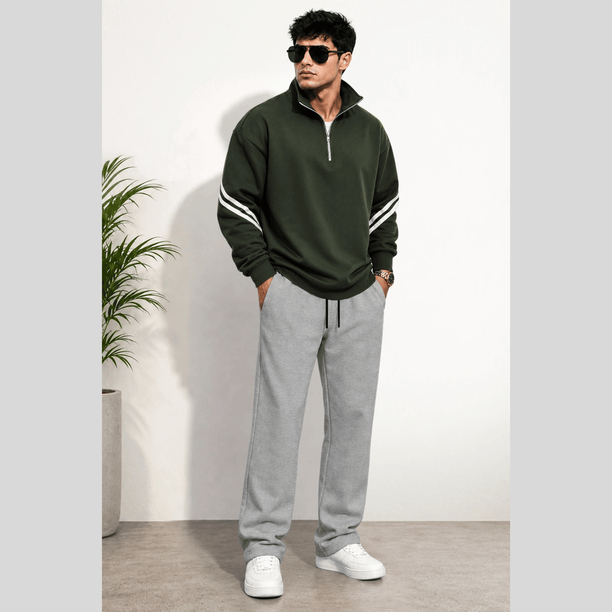 Tracksuit High Neck Sweatshirts And Plain Baggy Trackpants