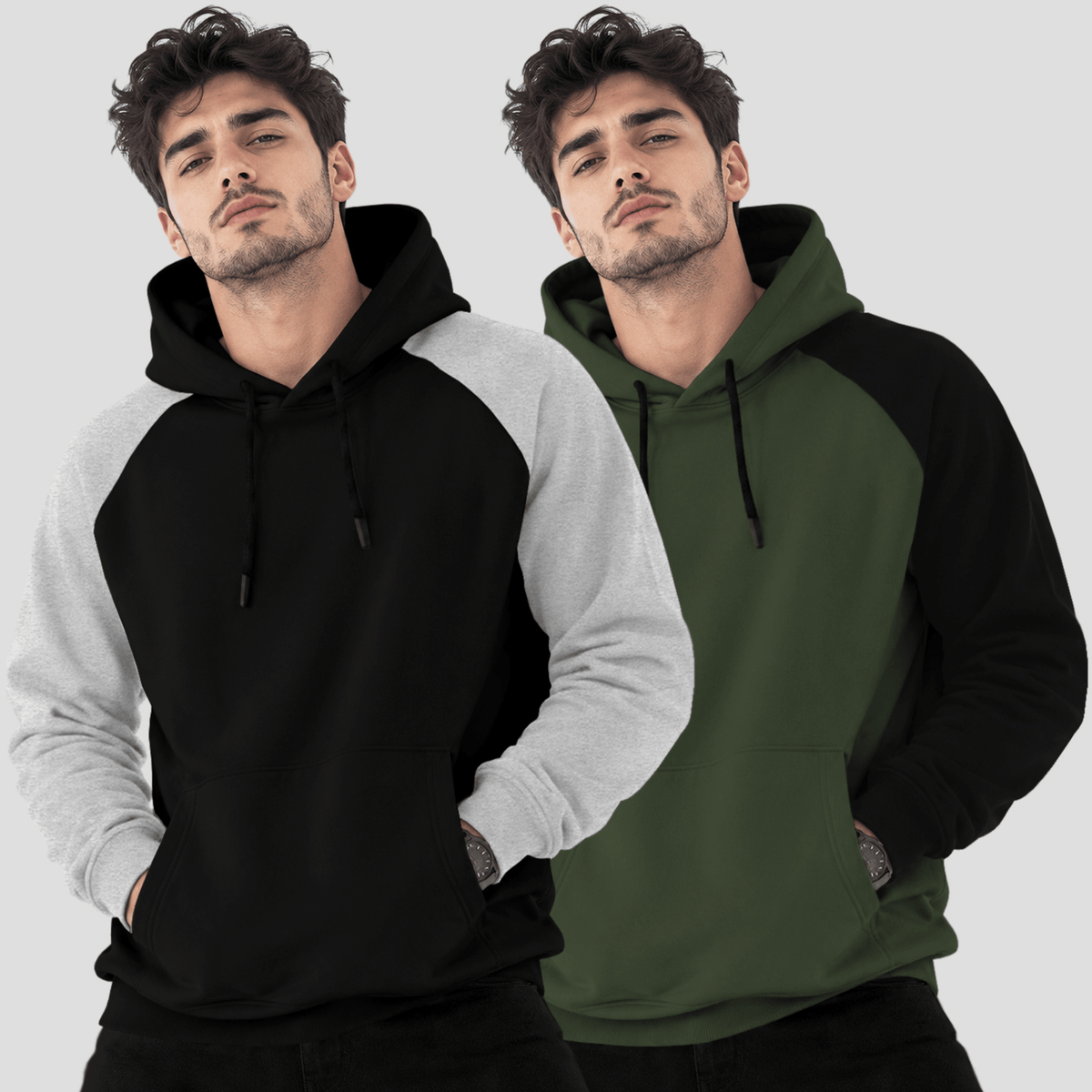 (Pack Of 2) Hooded Neck Color Blocked Winter Sweatshirts