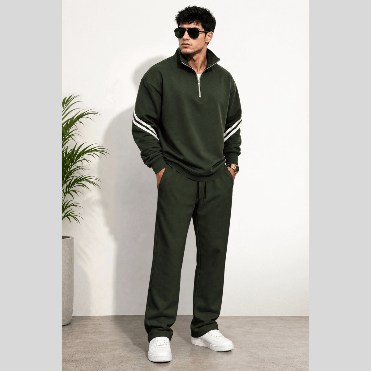 Tracksuit High Neck Sweatshirts And Plain Baggy Trackpants