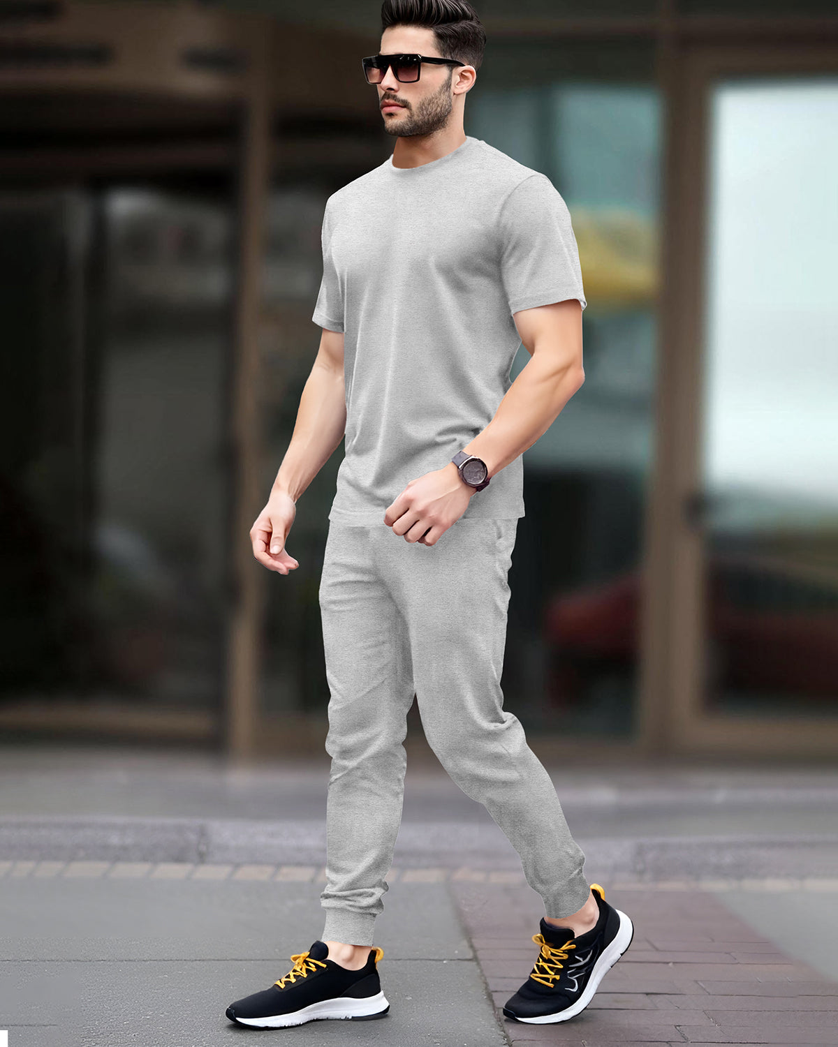 Plain Half Sleeve Grey t-shirt Grey Trackpant Outfit Set – TRIPR