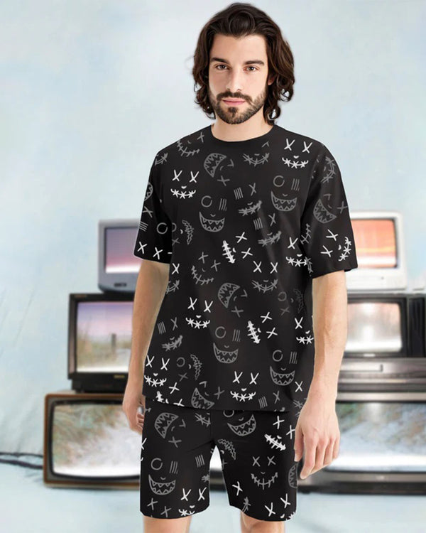 black printed co ords set for men front view