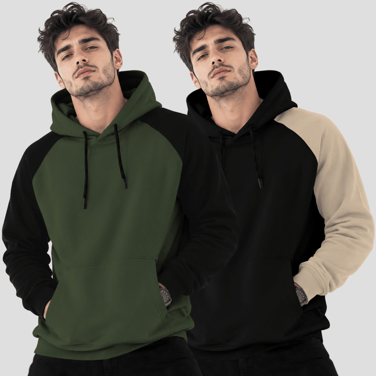 (Pack Of 2) Hooded Neck Color Blocked Winter Sweatshirts