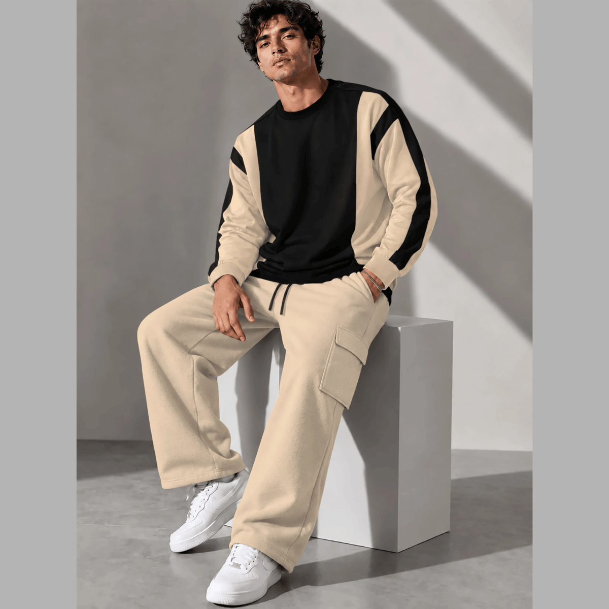 Tracksuit Round Neck Sweatshirts And Plain Cargo Trackpants