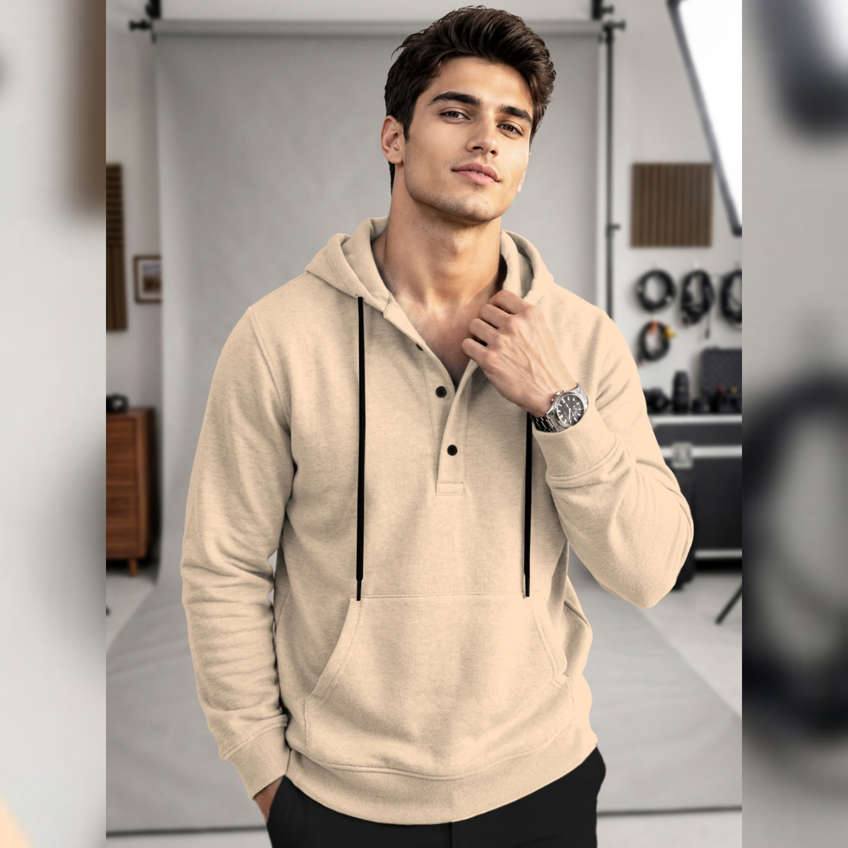 Men Solid Color Winter Hooded Neck Sweatshirts