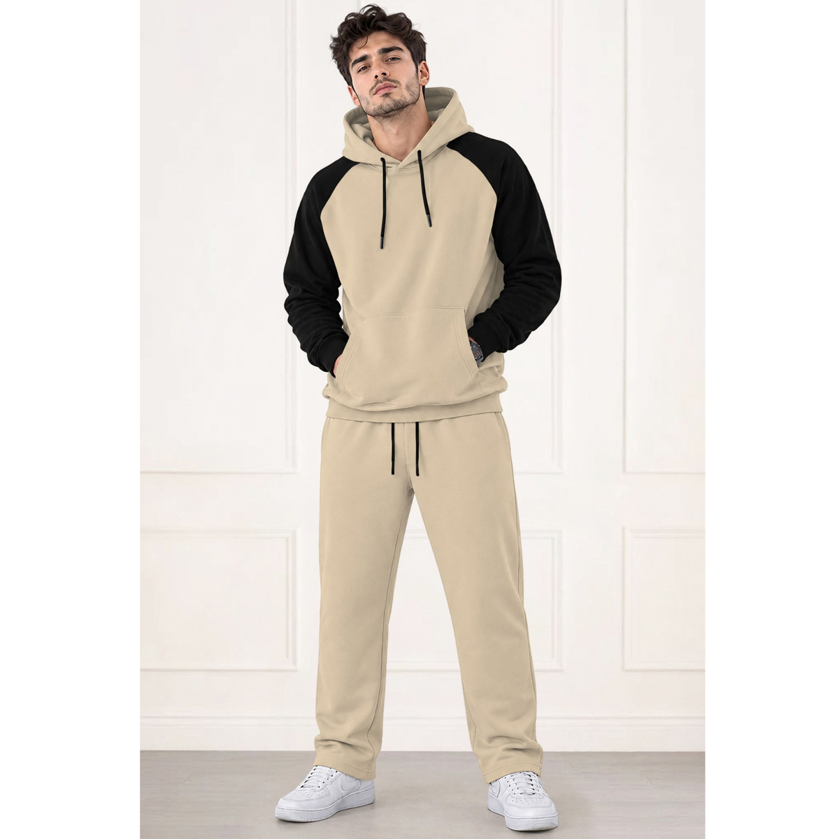 Tracksuit Men Hooded Sweatshirt & Plain Baggy Trackpants