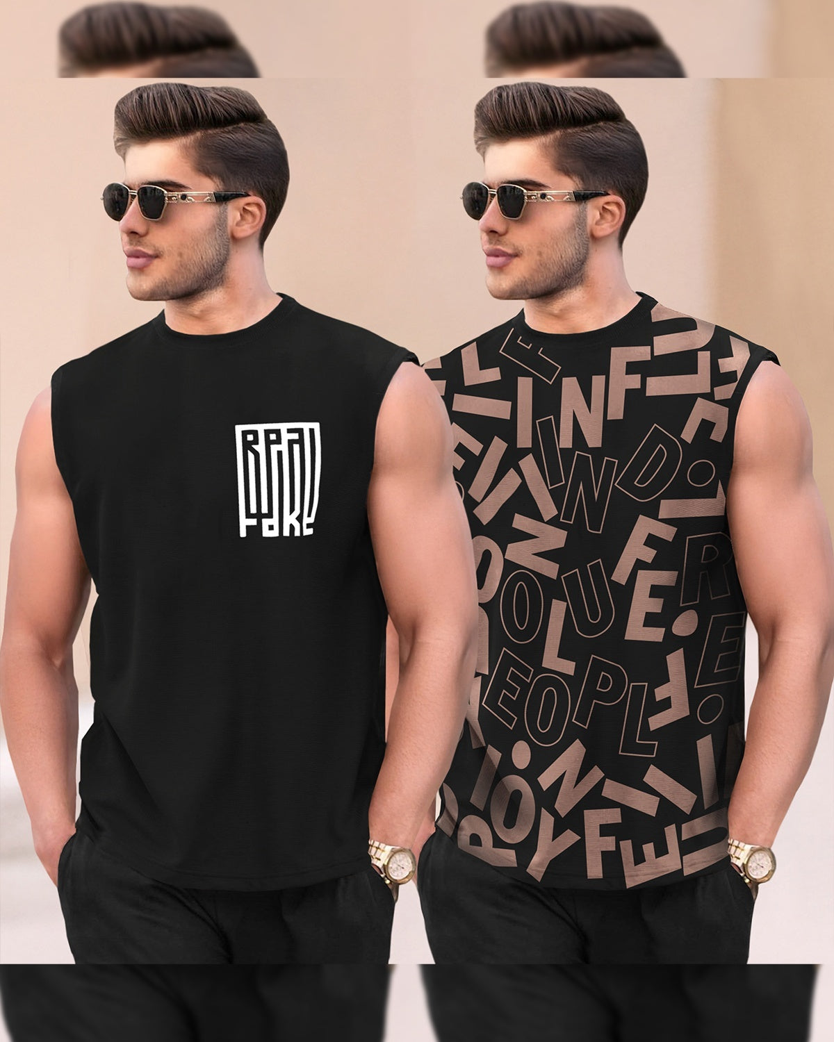 (Pack Of 2) Graphic Printed Round Neck Vests- 15 Variants