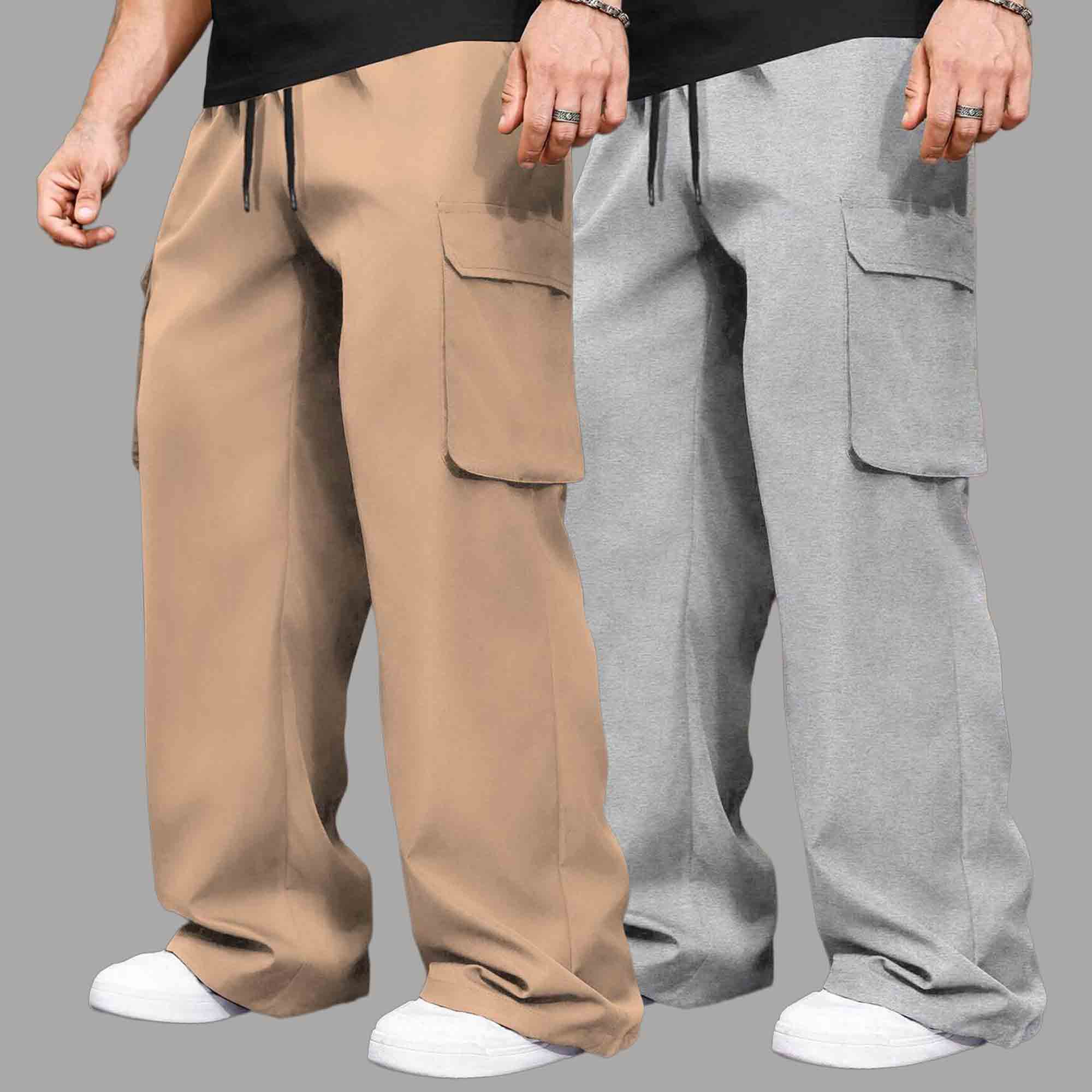 (Pack Of 2) Multi Pockets Plain Baggy Cargos 10 Variants