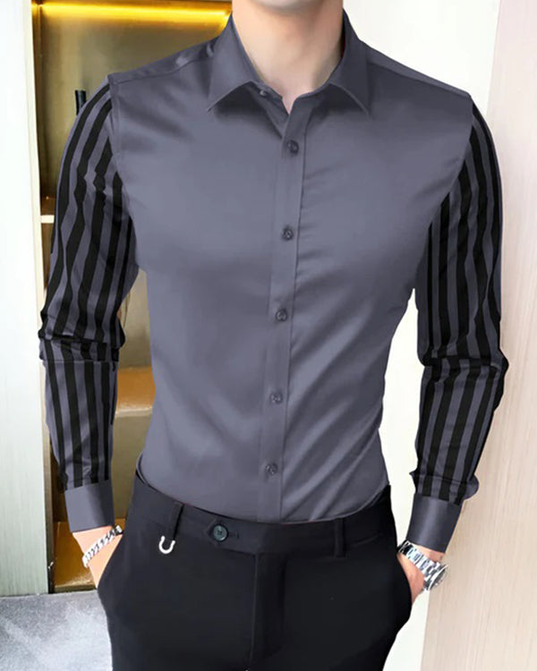 grey striped full sleeve party wear shirt front view