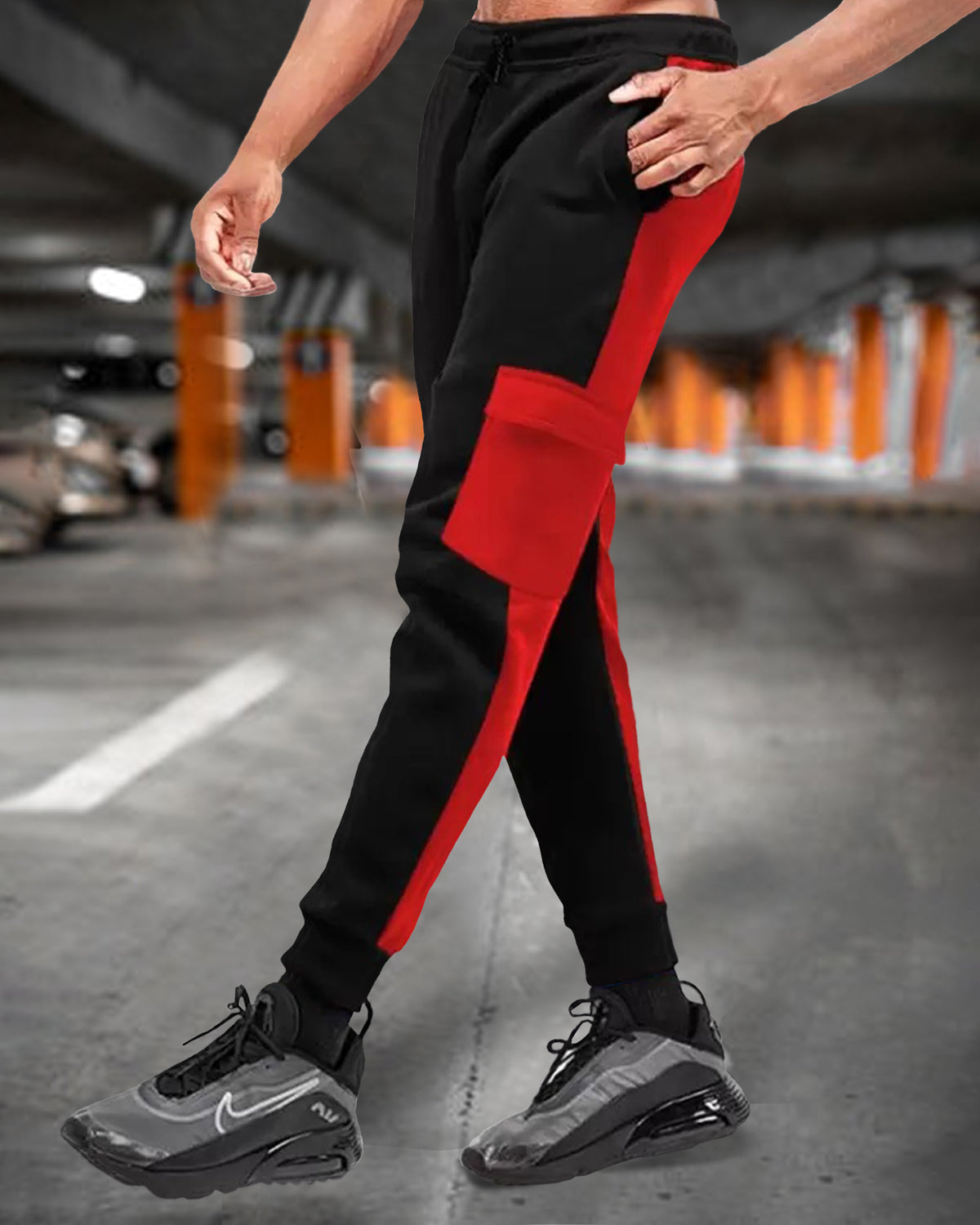 Men Red and Black Cargo Jogger