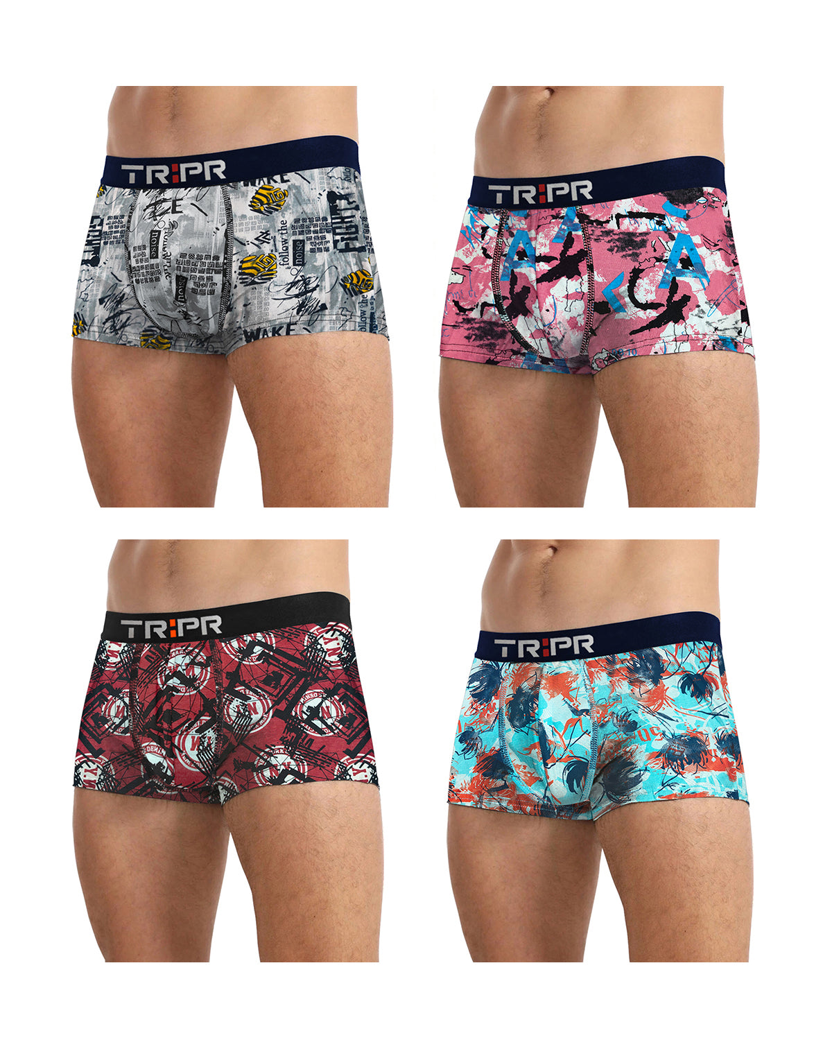 (Pack Of 4) Mens Multicolor Printed Trunks