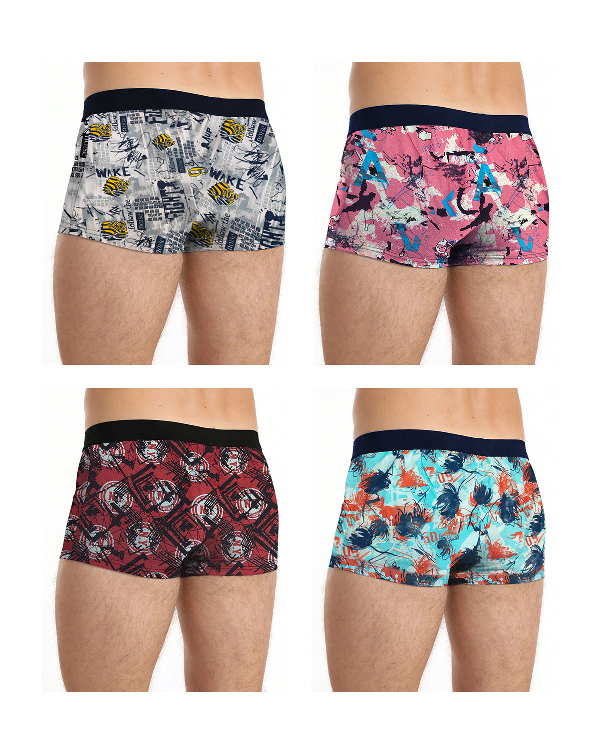 (Pack Of 4) Mens Multicolor Printed Trunks