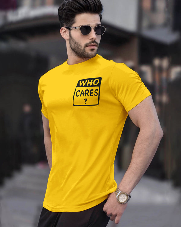 male model wearing yellow round  neck tshirt with black coolers and hand watch