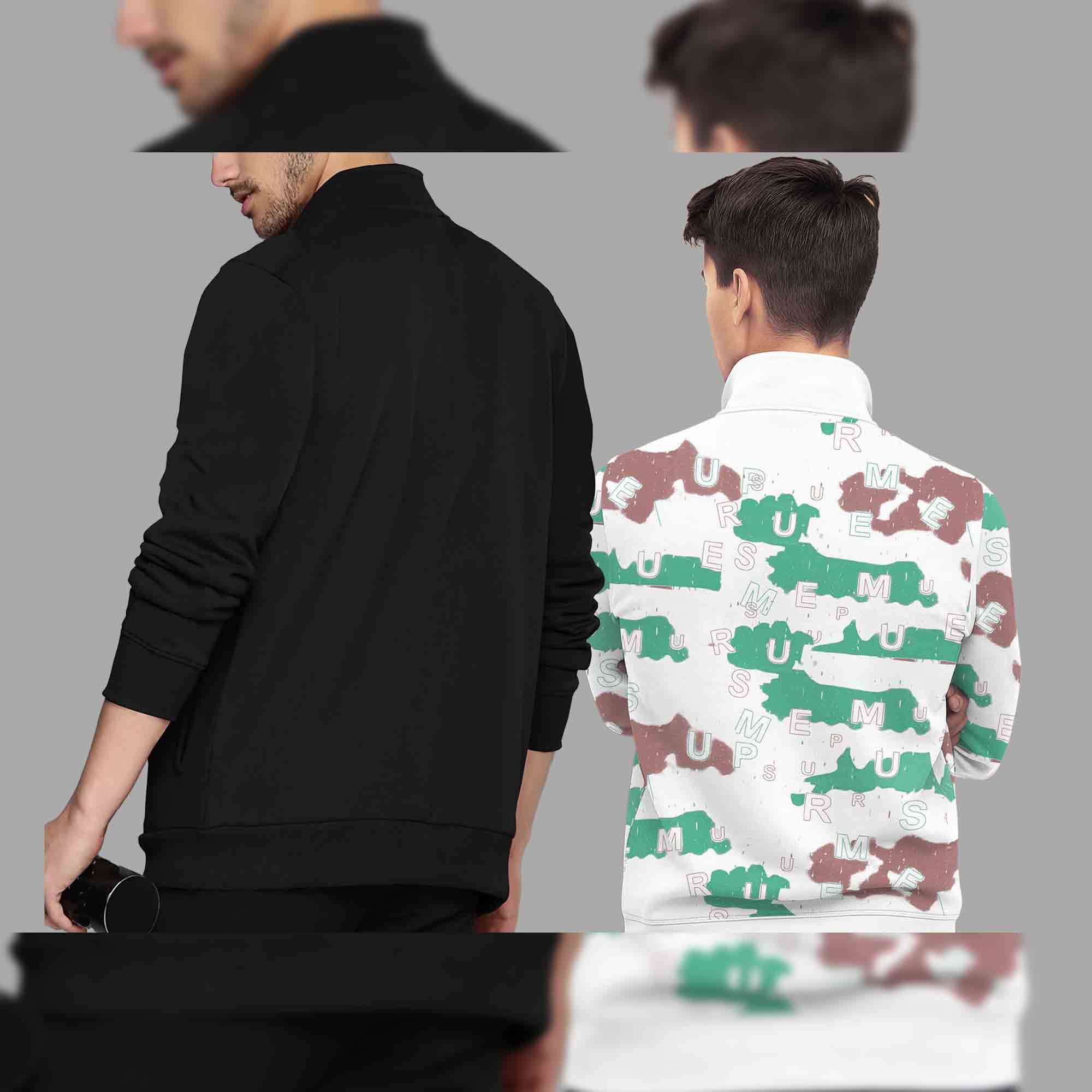 (Pack Of 2) High Neck Winter Jacket Black & White