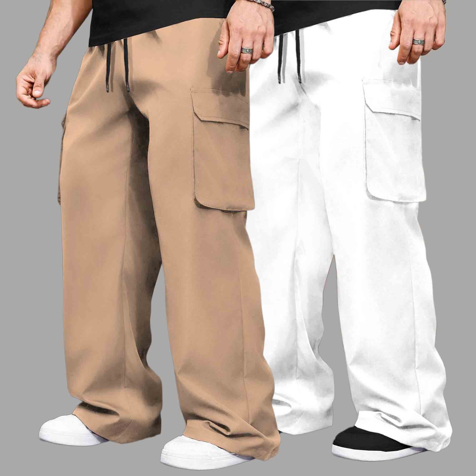 (Pack Of 2) Multi Pockets Plain Baggy Cargos 10 Variants